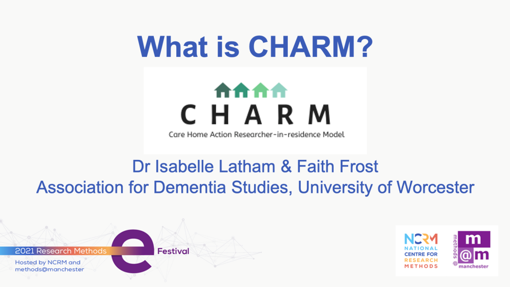 Opening slide from the presentation giving the title, CHARM logo and presenter names